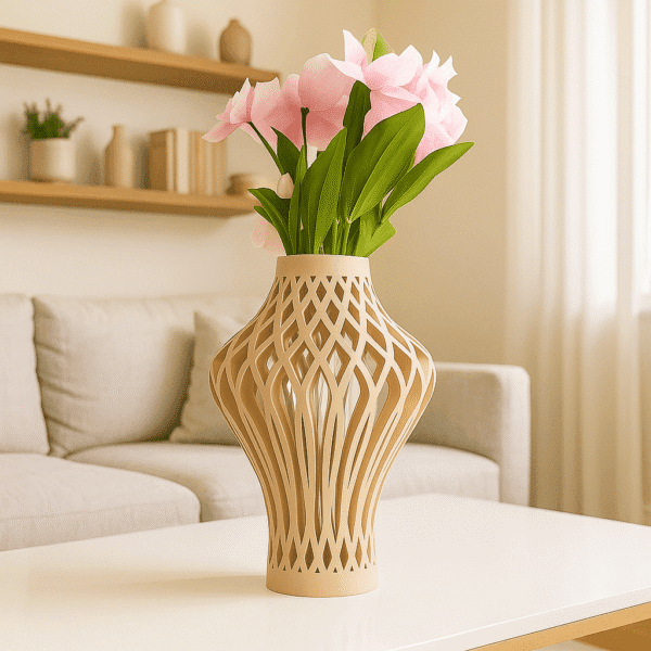 Emerald Lattice Vase – Minimalist Decorative Vase for Shelf & Table Centerpiece