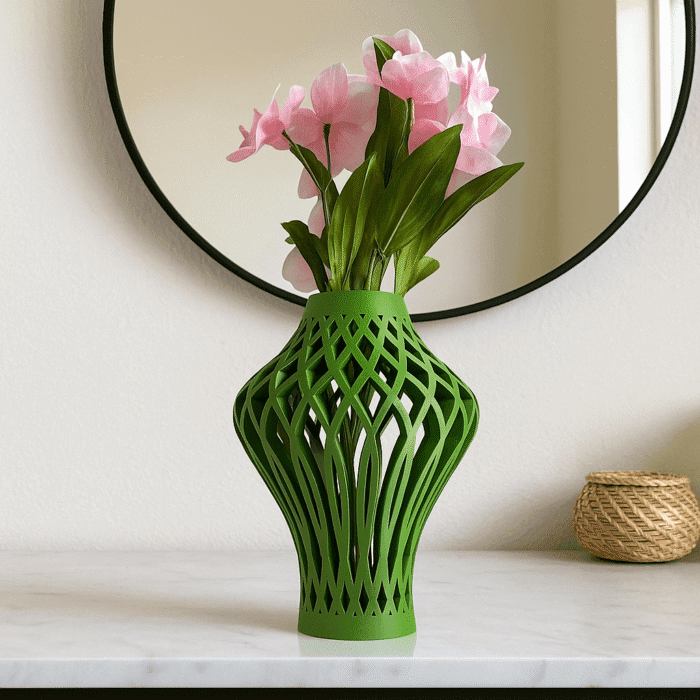 Emerald Lattice Vase – Minimalist Decorative Vase for Shelf & Table Centerpiece - Image 2