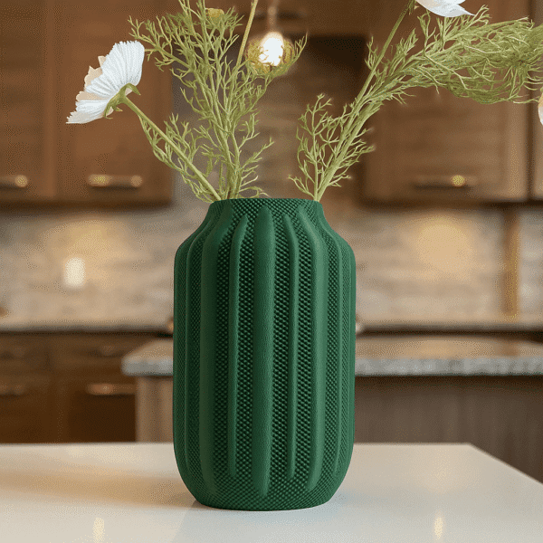 Textured Sage Column Vase – Minimalist Decorative Vase for Shelf & Table Centerpiece