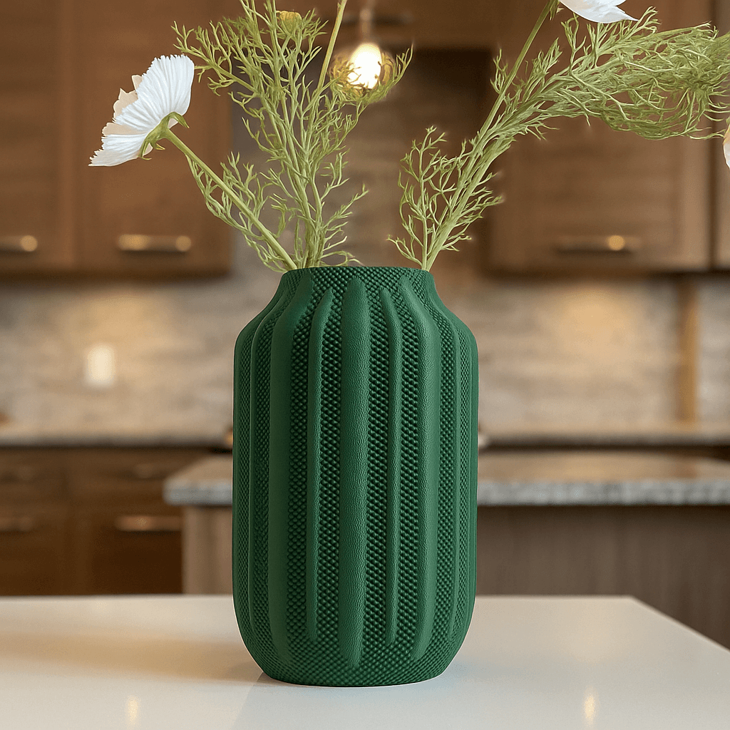 Textured Sage Column Vase – Minimalist Decorative Vase for Shelf & Table Centerpiece