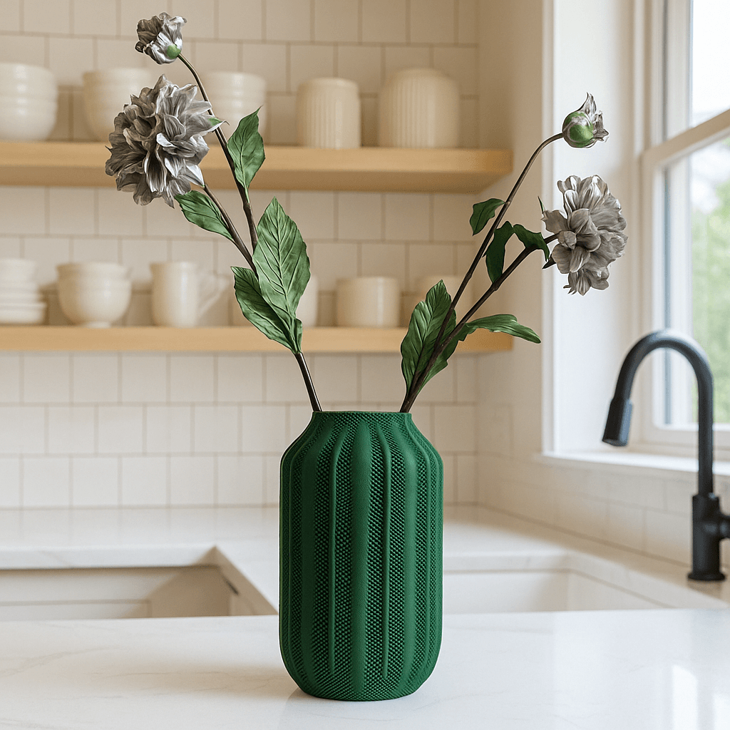 Textured Sage Column Vase – Minimalist Decorative Vase for Shelf & Table Centerpiece - Image 2