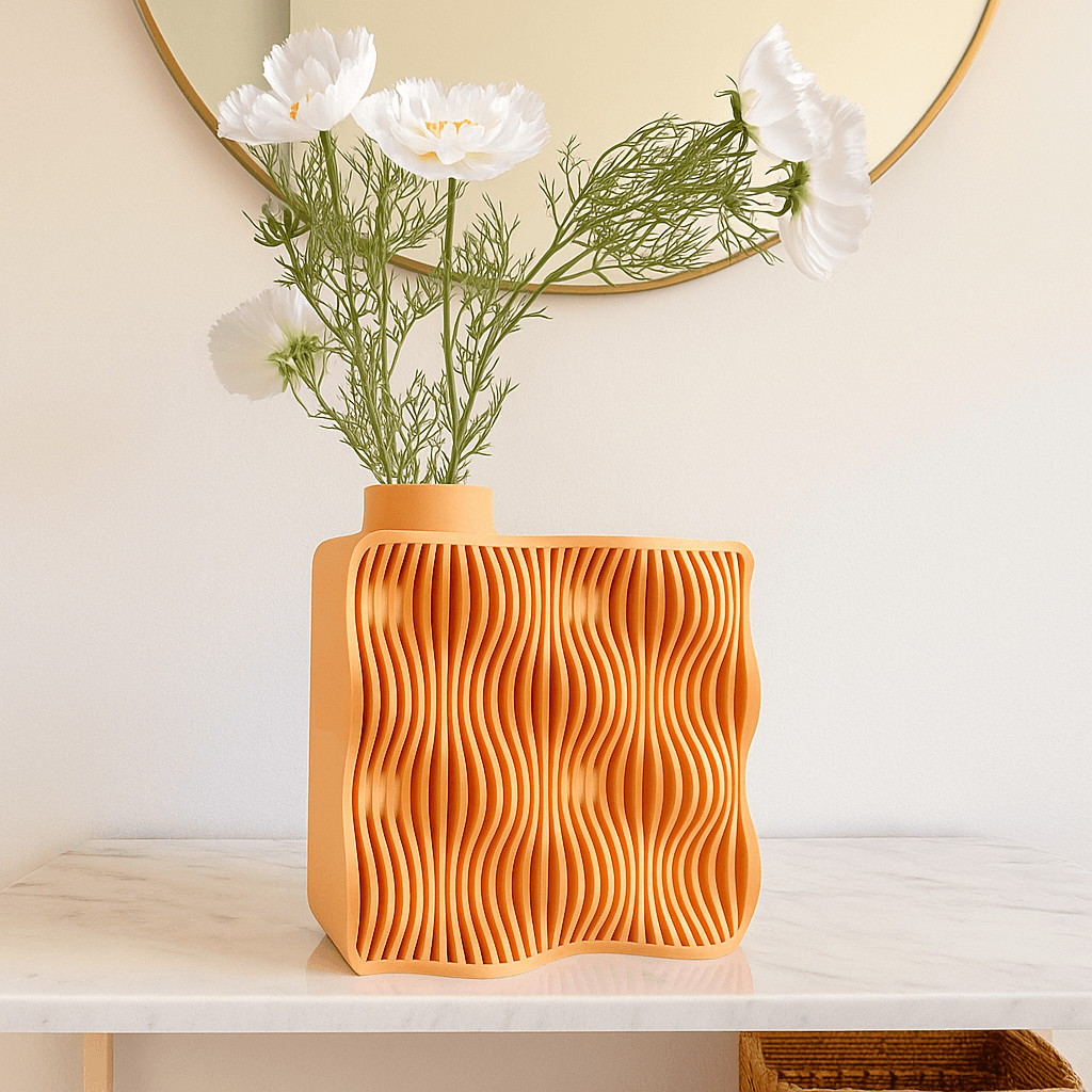Wavy Grid Sculptural Vase – Minimalist Decorative Vase for Modern Shelf & Table Styling - Image 4