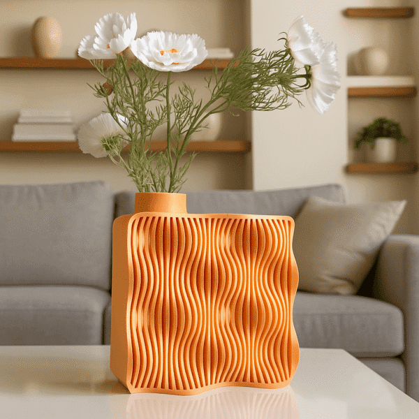 Wavy Grid Sculptural Vase – Minimalist Decorative Vase for Modern Shelf & Table Styling