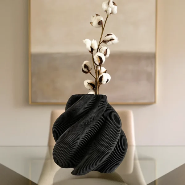 Waveform Vase – 3D Printed Spiral Ribbed Decorative Vase for Modern Home Styling