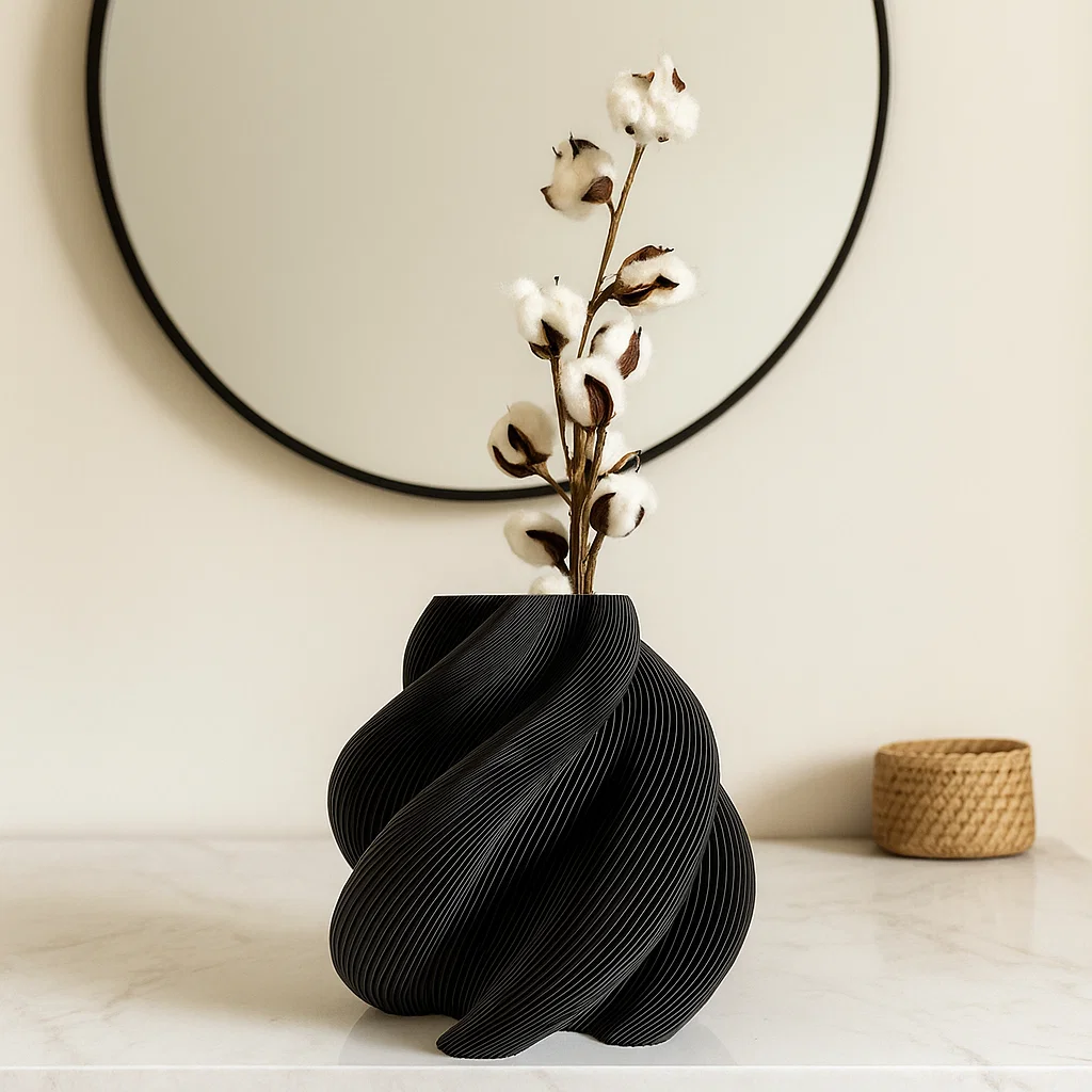 Waveform Vase – 3D Printed Spiral Ribbed Decorative Vase for Modern Home Styling - Image 4