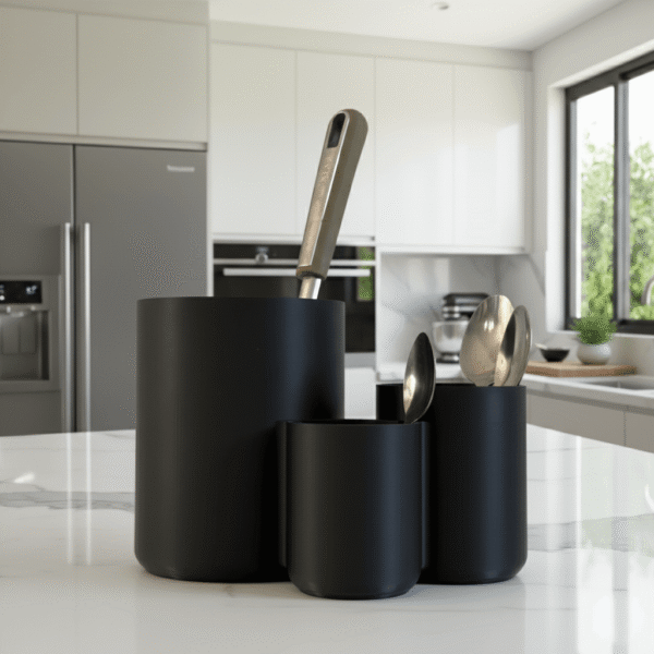 Modern Kitchen Utensil Holder – 3 Cup Organizer for Cutlery, Spatulas & Whisks