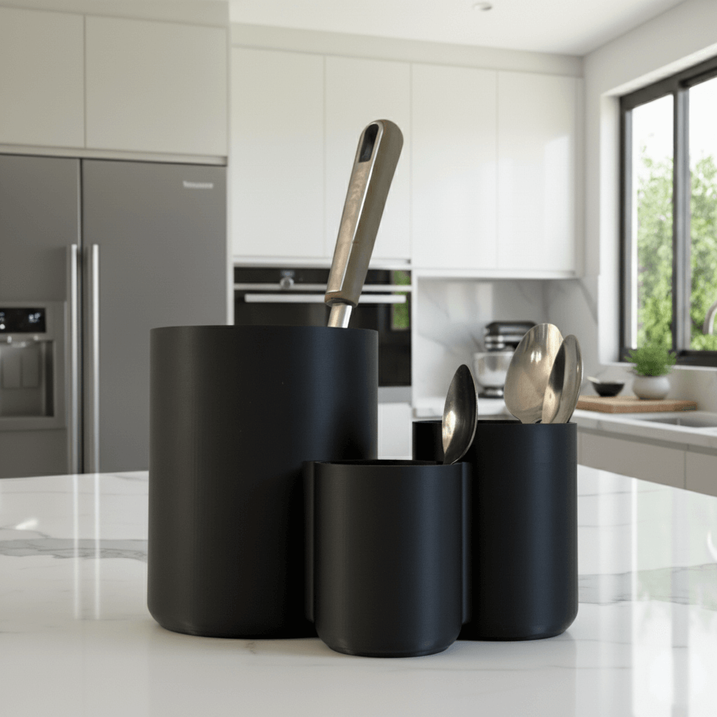 Modern Kitchen Utensil Holder – 3 Cup Organizer for Cutlery, Spatulas & Whisks