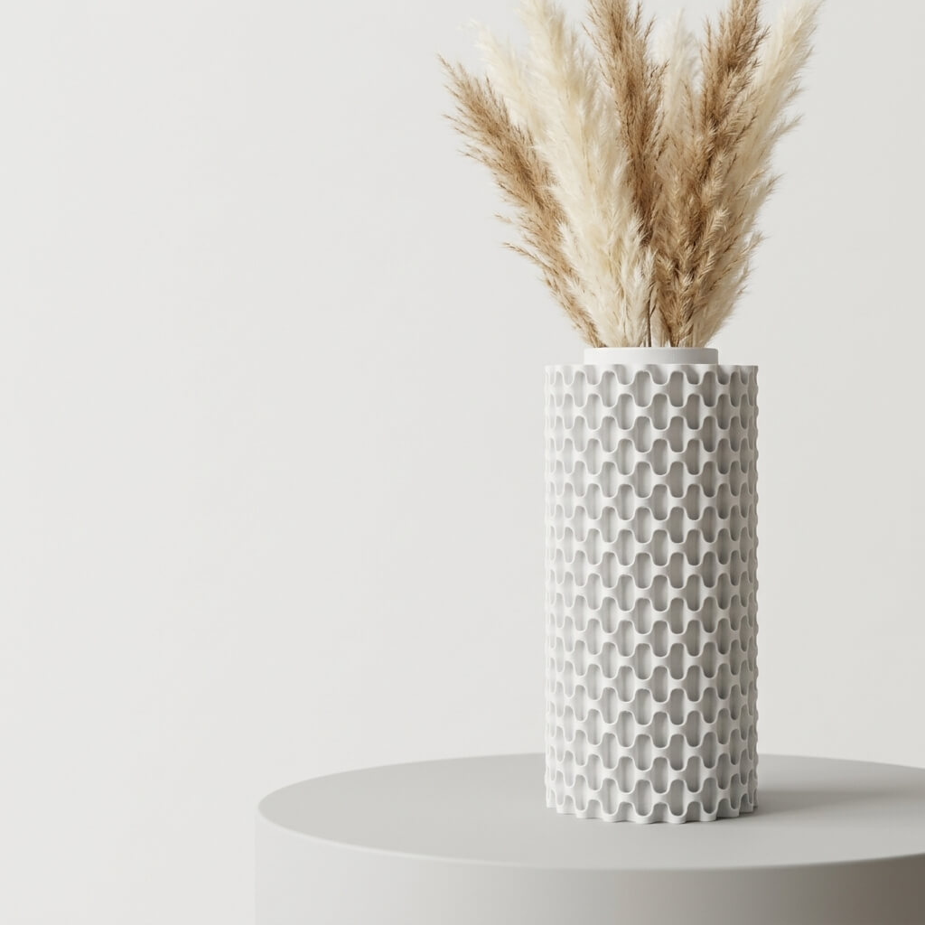 Ivory Grid Vase – Modern Textured Cylinder Vase, 3D Printed Minimalist Home Decor, Geometric Sculptural Centerpiece - Image 8