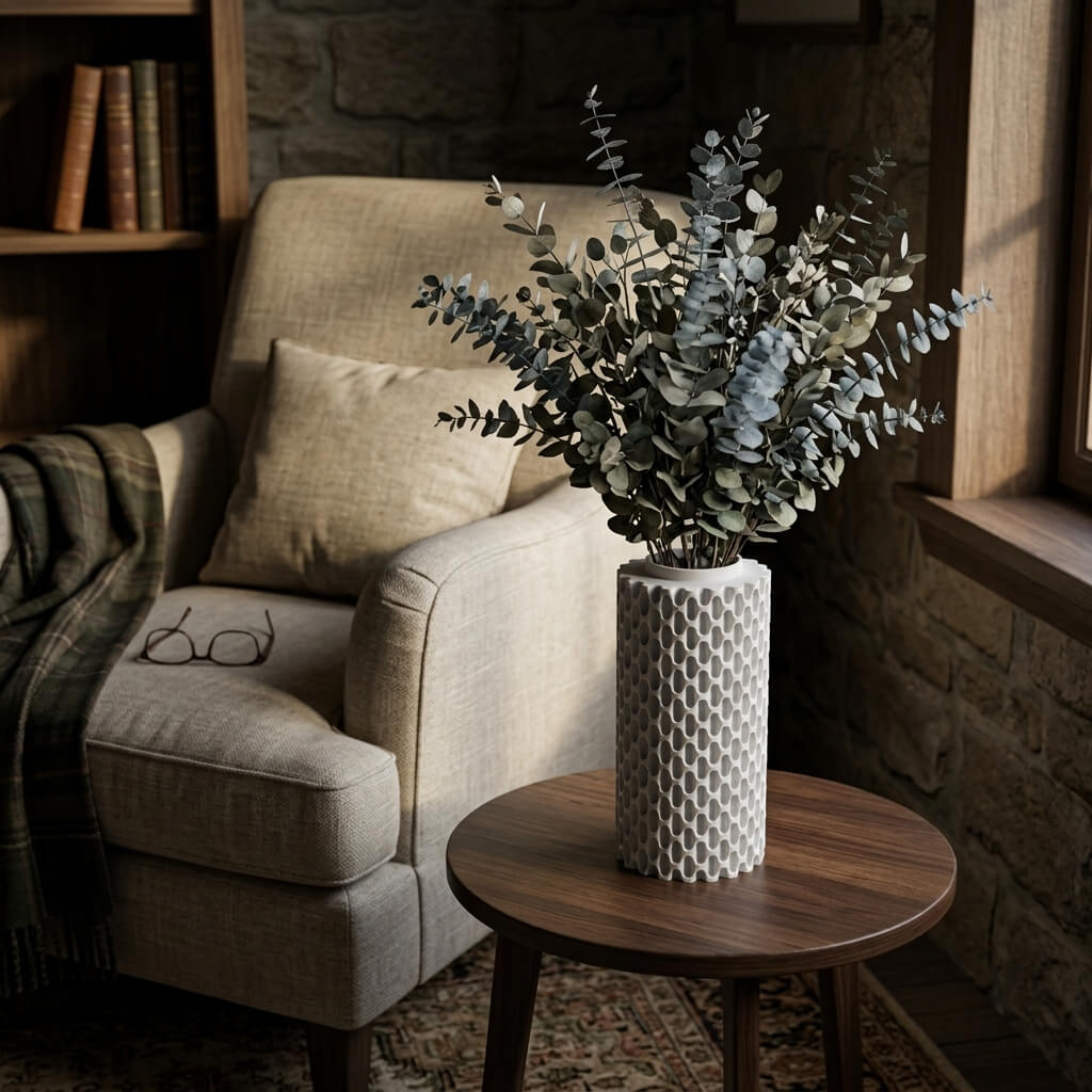 Ivory Grid Vase – Modern Textured Cylinder Vase, 3D Printed Minimalist Home Decor, Geometric Sculptural Centerpiece - Image 6