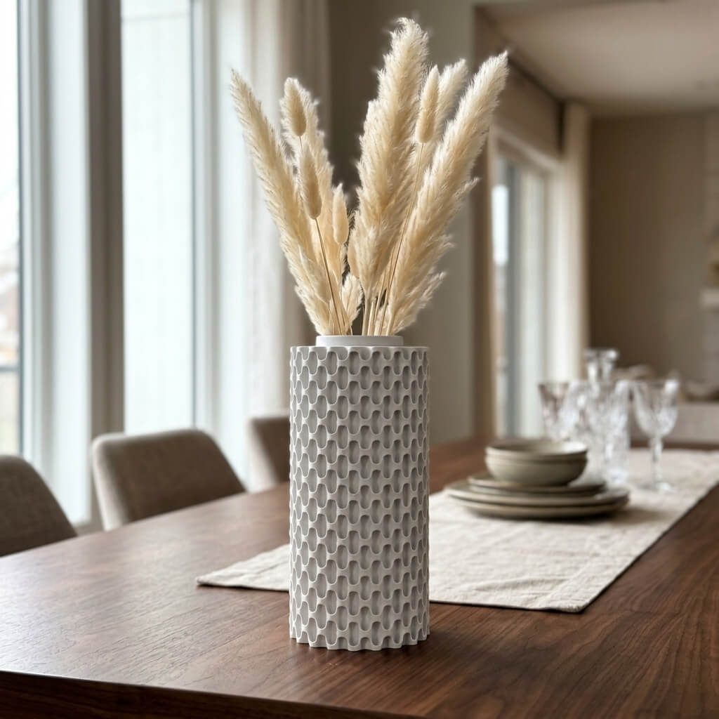 Ivory Grid Vase – Modern Textured Cylinder Vase, 3D Printed Minimalist Home Decor, Geometric Sculptural Centerpiece - Image 5