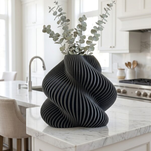 Shadow Twist Vase – Sculptural Ribbed Vase, 3D Printed Modern Home Decor, Minimalist Statement Centerpiece