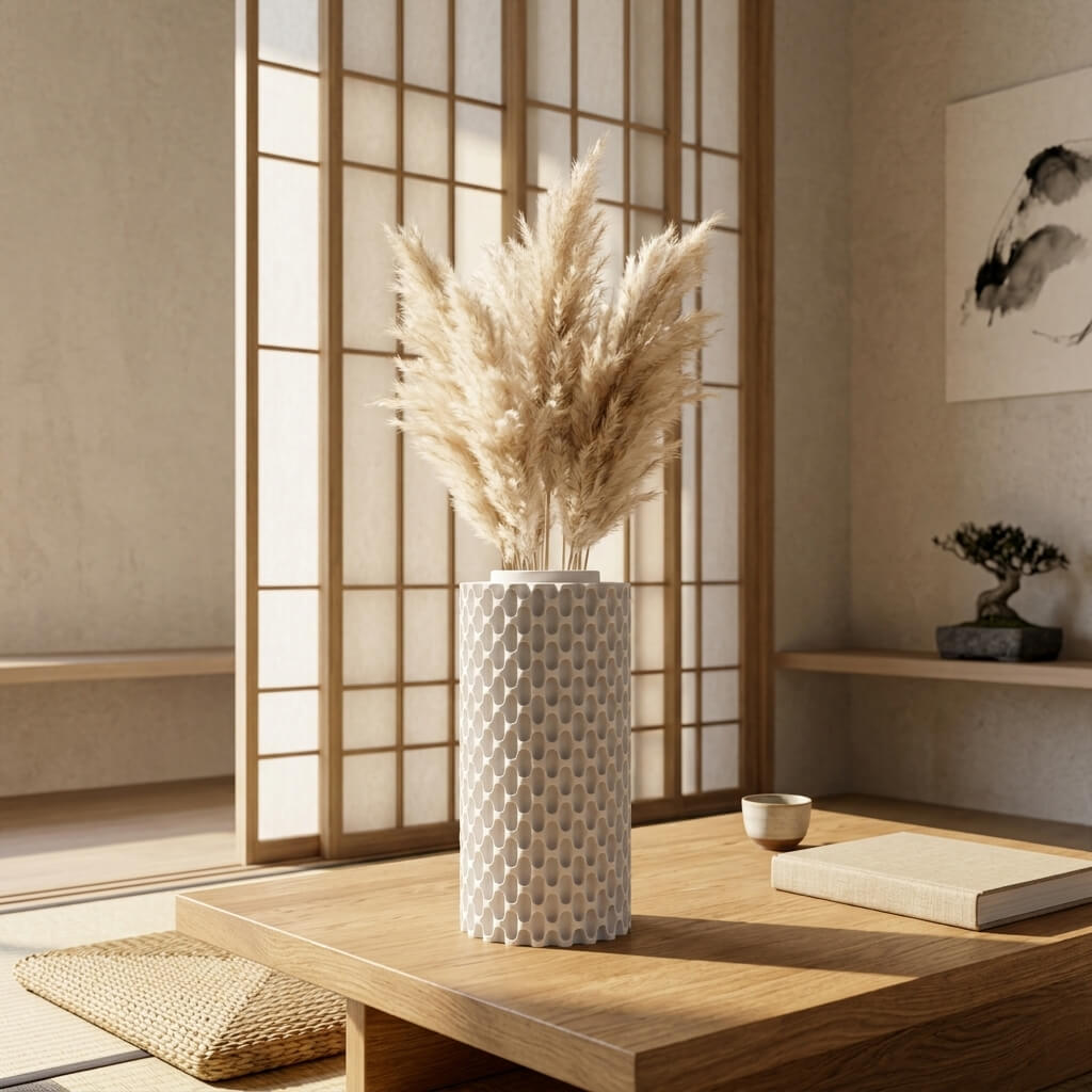 Ivory Grid Vase – Modern Textured Cylinder Vase, 3D Printed Minimalist Home Decor, Geometric Sculptural Centerpiece - Image 2