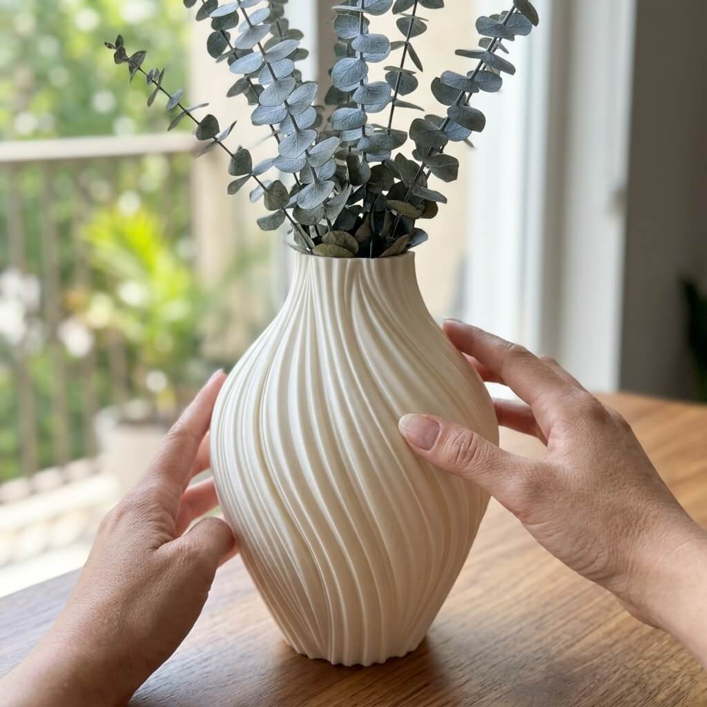 Ivory Drift Vase – Modern Spiral Textured Vase, Sculptural Decor, Minimalist Japandi Home Accent - Image 9