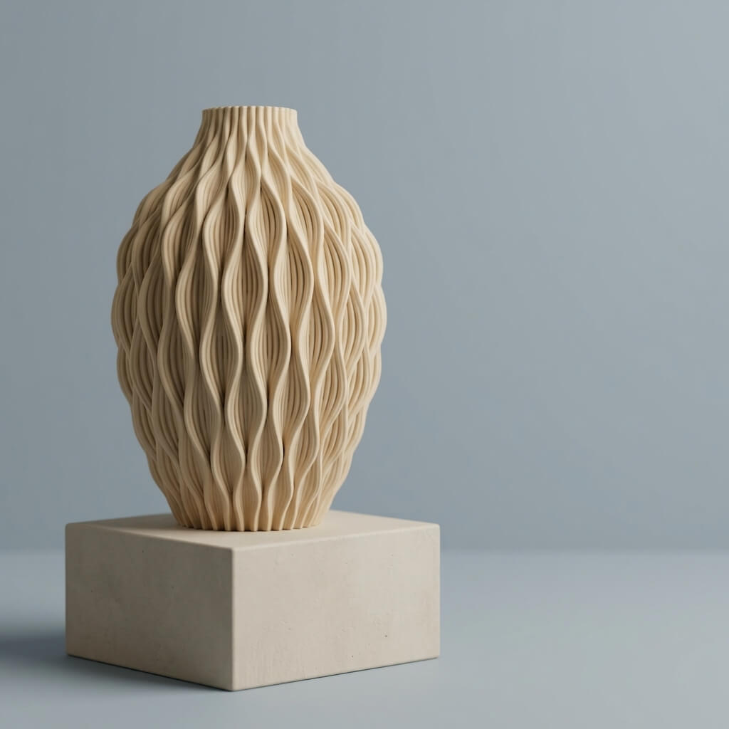 Ivory Cascade Vase – Sculptural Wave Textured 3D Printed Vase - Image 2