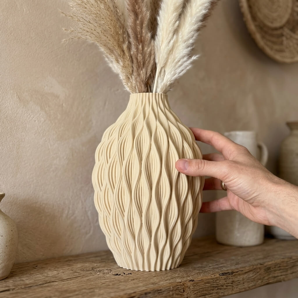 Ivory Cascade Vase – Sculptural Wave Textured 3D Printed Vase - Image 6