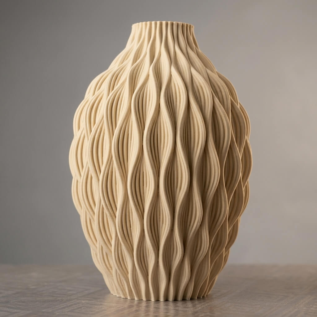 Ivory Cascade Vase – Sculptural Wave Textured 3D Printed Vase - Image 4