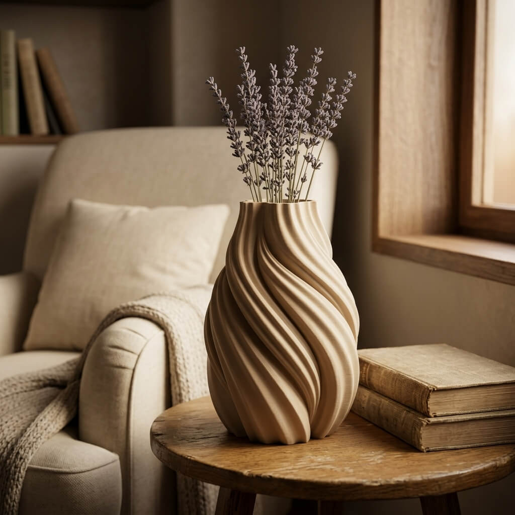 AURA Flow Vase – Sculptural Wave Textured 3D Printed Vase - Image 8