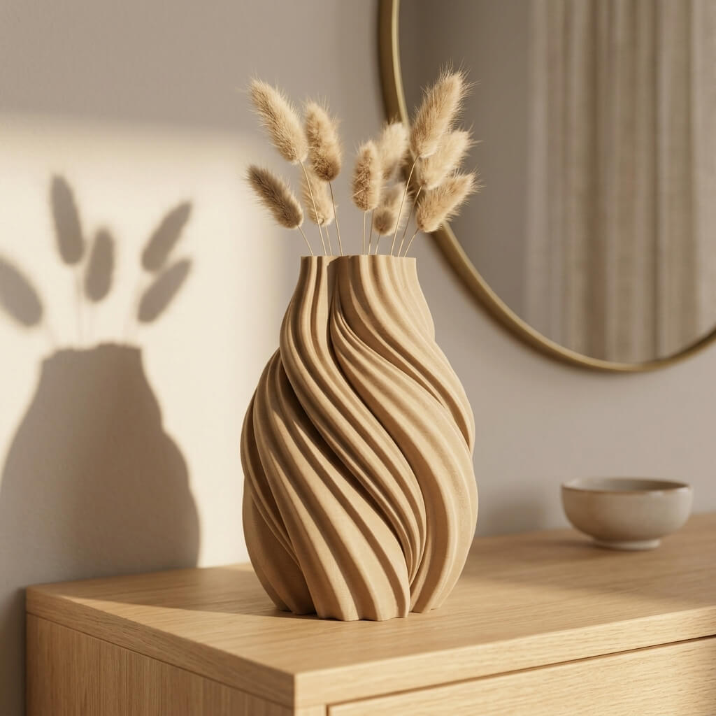AURA Flow Vase – Sculptural Wave Textured 3D Printed Vase - Image 6