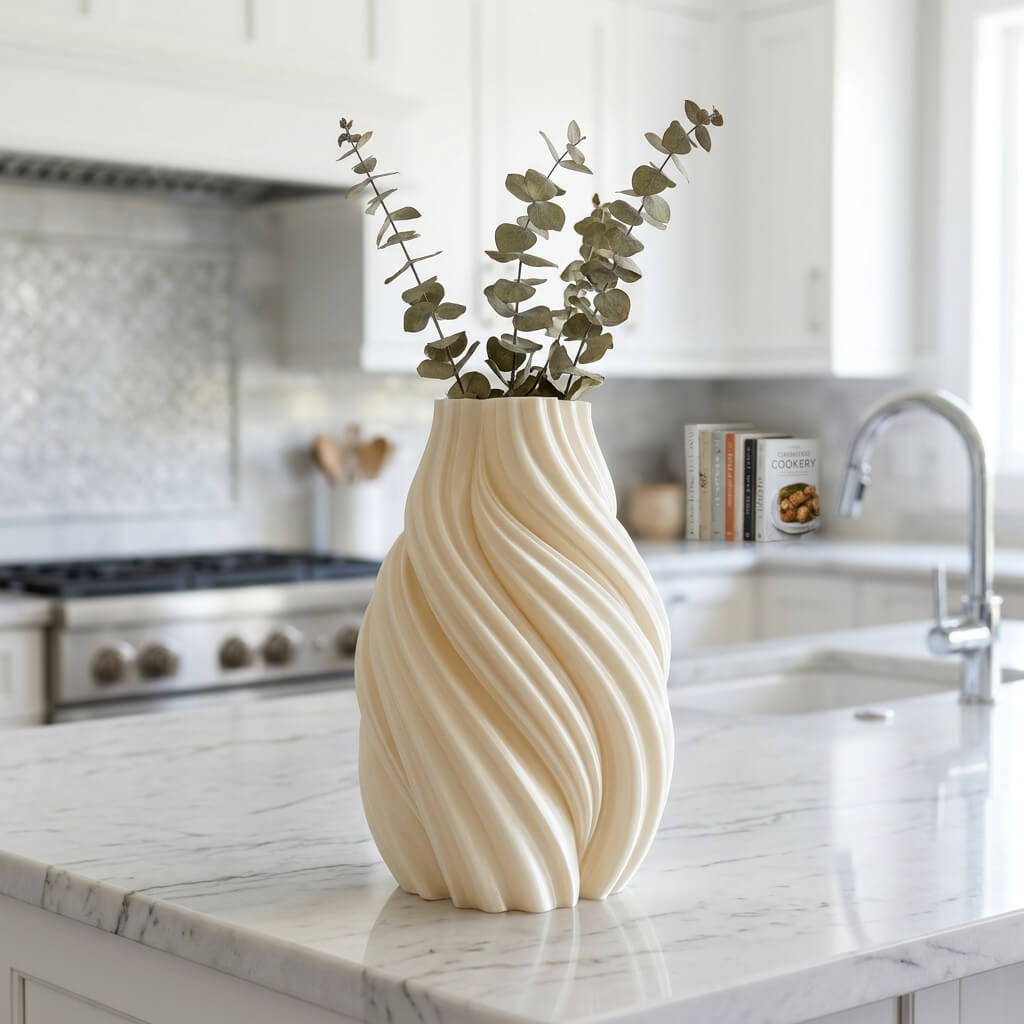 AURA Flow Vase – Sculptural Wave Textured 3D Printed Vase - Image 3